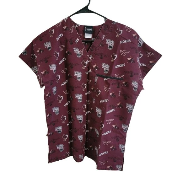 Virginia Tech Hokies Scrub Top Womens Small Red Basketball NBA Medical Uniform - Picture 1 of 4